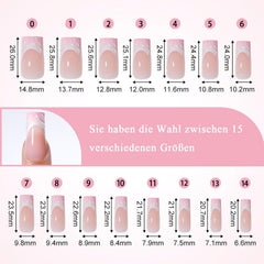 30 de bucăți unghii false franțuzești - unghii artificiale pentru lipit - unghii cu gel moale pentru femei - unghii adezive acrilice, manichiură pătrată (roz franțuzesc)