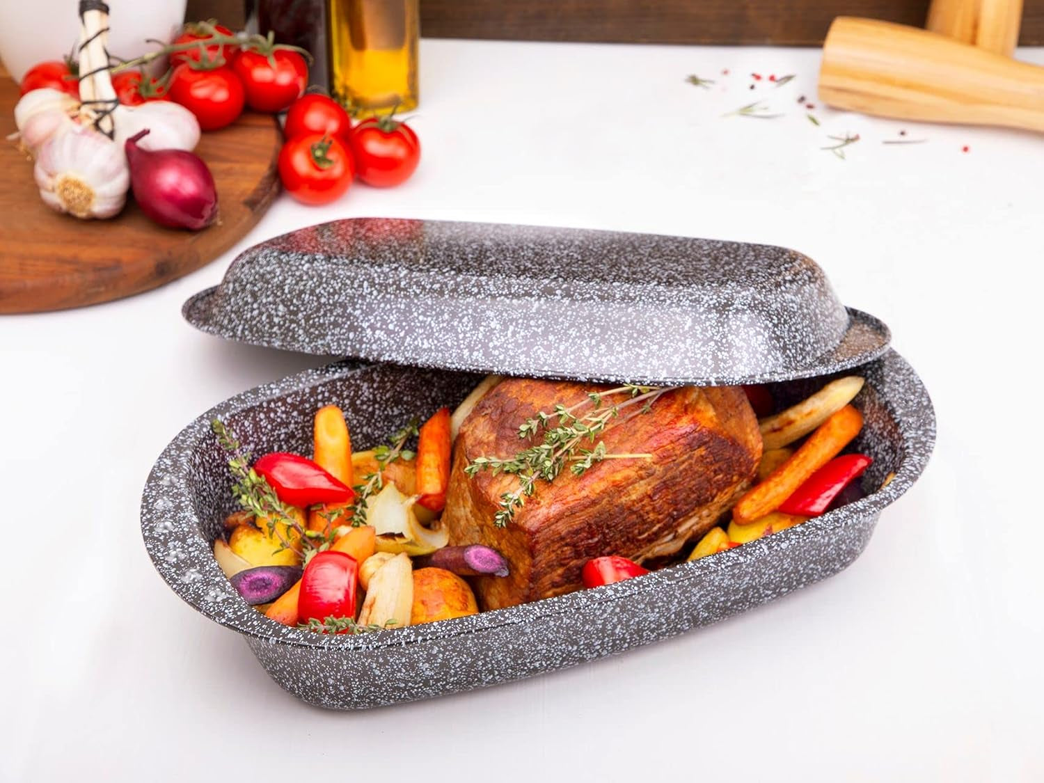 C|H|G Brotback- Und Bratenform Mit Deckel "Granito", Skandia Xtreme Plus: 4-Fach Antihaftbeschichtung in Granitoptik, 37 X 20 X 7 Cm, Made in Germany Matrite si tavi pentru copt Naty Shop