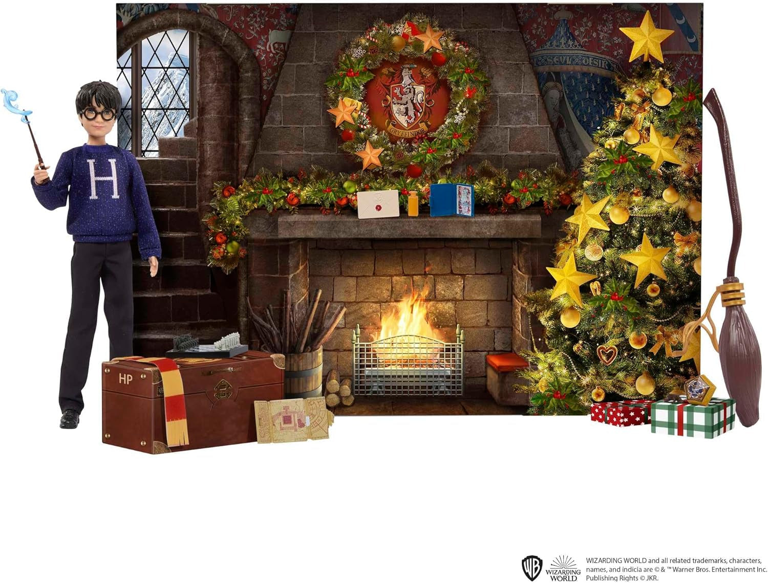 HARRY POTTER Gryffindor-Adventskalender – 24 Geschichten, magische Überraschungen, Hogwarts-Gemeinschaftsraum, lebensechtes Gesicht, für Fans ab 6 Jahren, HND80 Naty Shop-Puppen