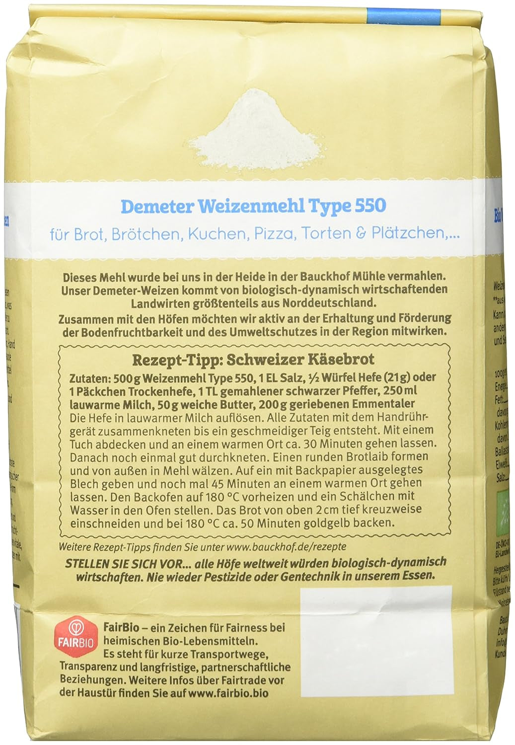 Făină de grâu Hof tip 550 Demeter, 1 kg