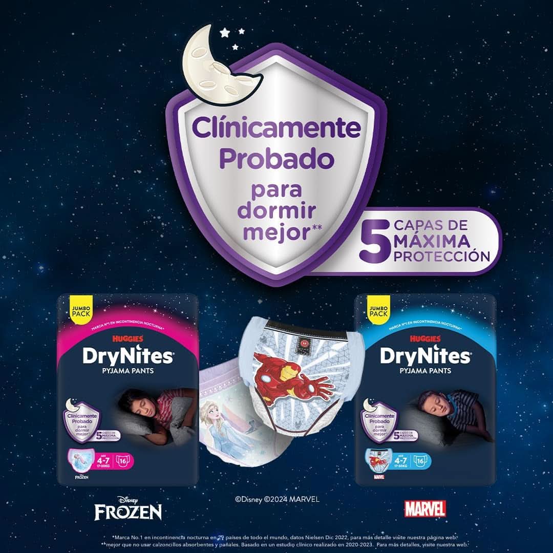Huggies Drynites Spiderman-Höschenwindeln, 4–7 Jahre, 30 pro Packung, Mutter und Kind, Naty Shop