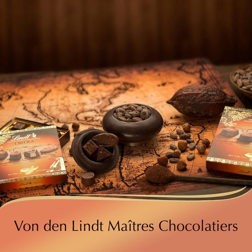 Ciocolată Lindt | Cutie Praline Creola | 100g | 9 praline în 4 sortimente delicioase, fabricate din cacao 100% fină, fără alcool | Set cadou ciocolată