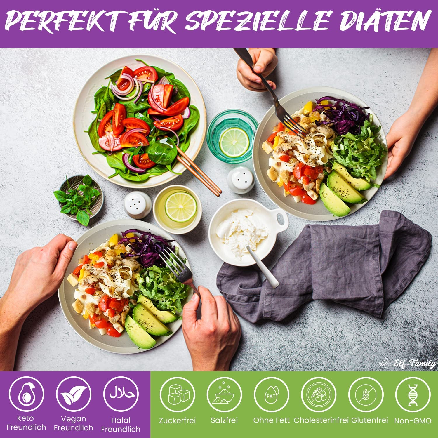 Premium-Konjak-Nudeln aus Thailand, vegan, glutenfrei – 240 g x 6er-Pack (12 Packungen), Elf-Family Shirataki-Nudeln, Instant-Nudeln, Pasta/Keto/Low Carb/Kalorienarm/Zuckerfrei – Spaghetti und Fettuccine