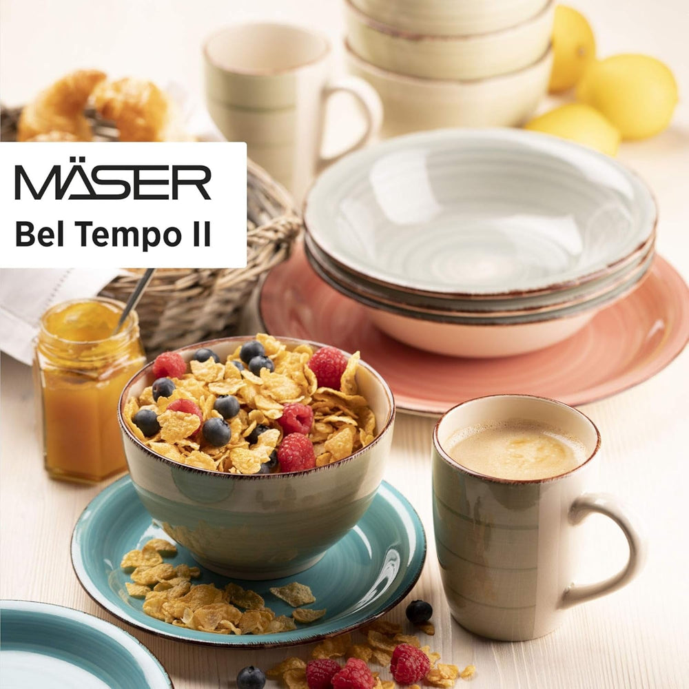 MÄSER 931612 Bel Tempo II 30-Teiliges Vintage Geschirr Set Für 6 Personen, Handbemaltes Keramik Kombiservice in Blau, Steingut, Rauchblau Tableware Sets Naty Shop