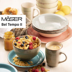 MÄSER 931612 Bel Tempo II 30-Teiliges Vintage Geschirr Set Für 6 Personen, Handbemaltes Keramik Kombiservice in Blau, Steingut, Rauchblau Tableware Sets Naty Shop
