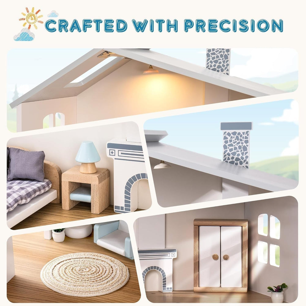 Puppenhaus aus Holz mit Lichtern, 3 Etagen, inklusive Möbeln und Treppen, Spielzeug für Puppenhäuser ab 3 Jahren, Naty Shop