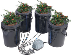 Sistem de creștere hidroponică VEVOR DWC, sisteme de creștere hidroponică cu kit de picurare în ghiveci, cultură în apă adâncă, 4 găleți de 20 l, cu pompă de aer, pietre de aer și indicator al nivelului apei pentru legume cu frunze verzi