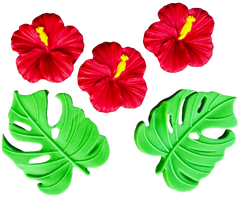 Set 5 decoratiuni comestibile din zahar, Hibiscus Decoratiuni din Pasta de Zahar Naty Shop
