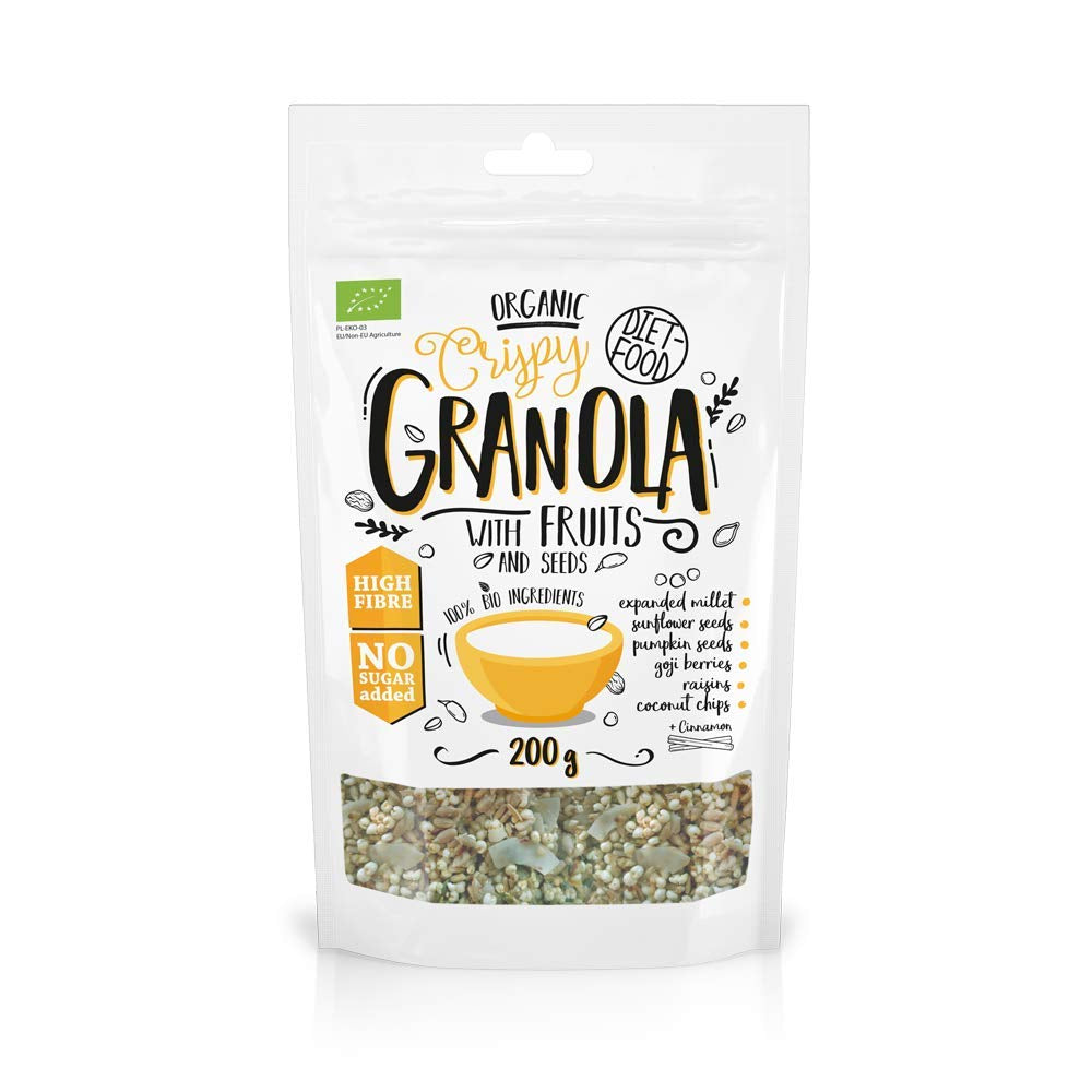 DIET-FOOD Keto Granola Mit Himbeere Low Carb Und Fettarm Glutenfreies Granola Frühstücksmüsli Non-Gmo Snack Ohne Zuckerzusatz 200G 1Er Pack Cereale Naty Shop 1 Stück (1Er Pack) Bio Granola With Fruits