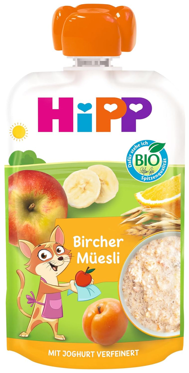 HiPP Bircher Muesli, Pliculețe compresibile de la 1 an (8 x 100g)
