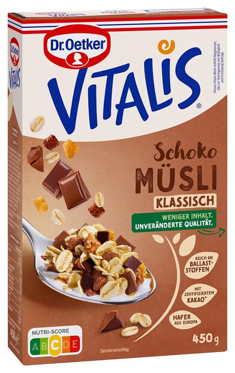 Dr. Oetker Vitalis Chocolate Muesli Classic: Musli pentru micul dejun cu lapte și ciocolată neagră, pachet de 7 (7 x 600g)