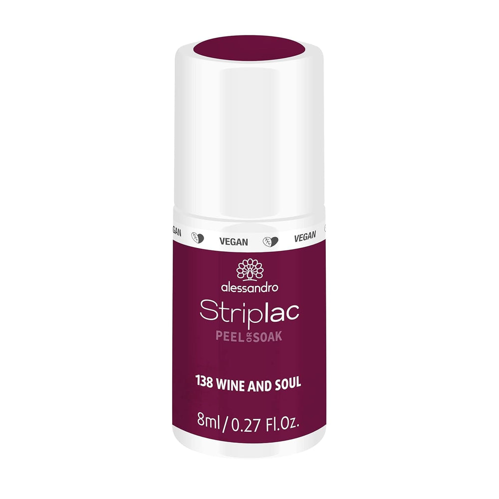 Oja UV alessandro Striplac Elegant Ruby – Delicată și de lungă durată – Îndepărtare ușoară datorită tehnologiei de îndepărtare peel-off – Vegană și cruelty-free – 8 ml