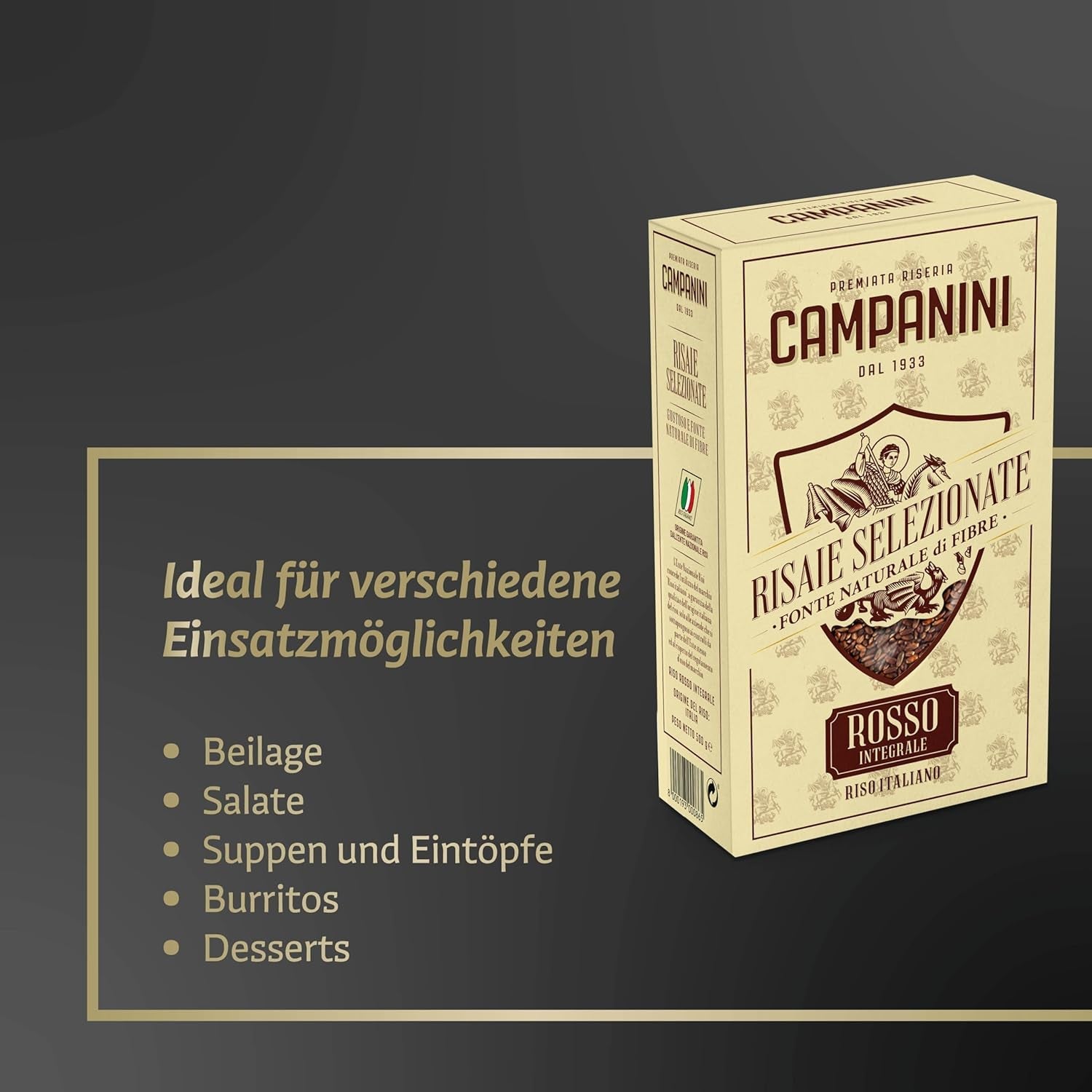 RISO ROSSO INTEGRALE Orez roșu cu cereale integrale RISERA CAMPANINI 500g din Italia