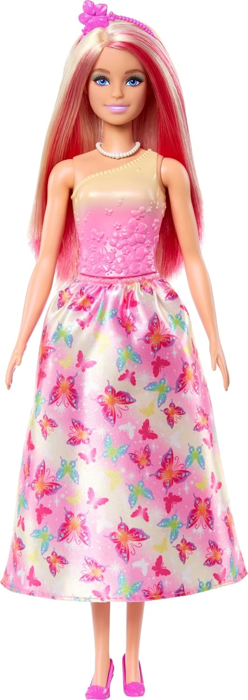 Königliche Barbie-Puppe mit blondem und rosafarbenem Haar, bunten Accessoires, rosafarbenem Oberteil und Schmetterlingsrock, HRR08 Naty Shop Dolls