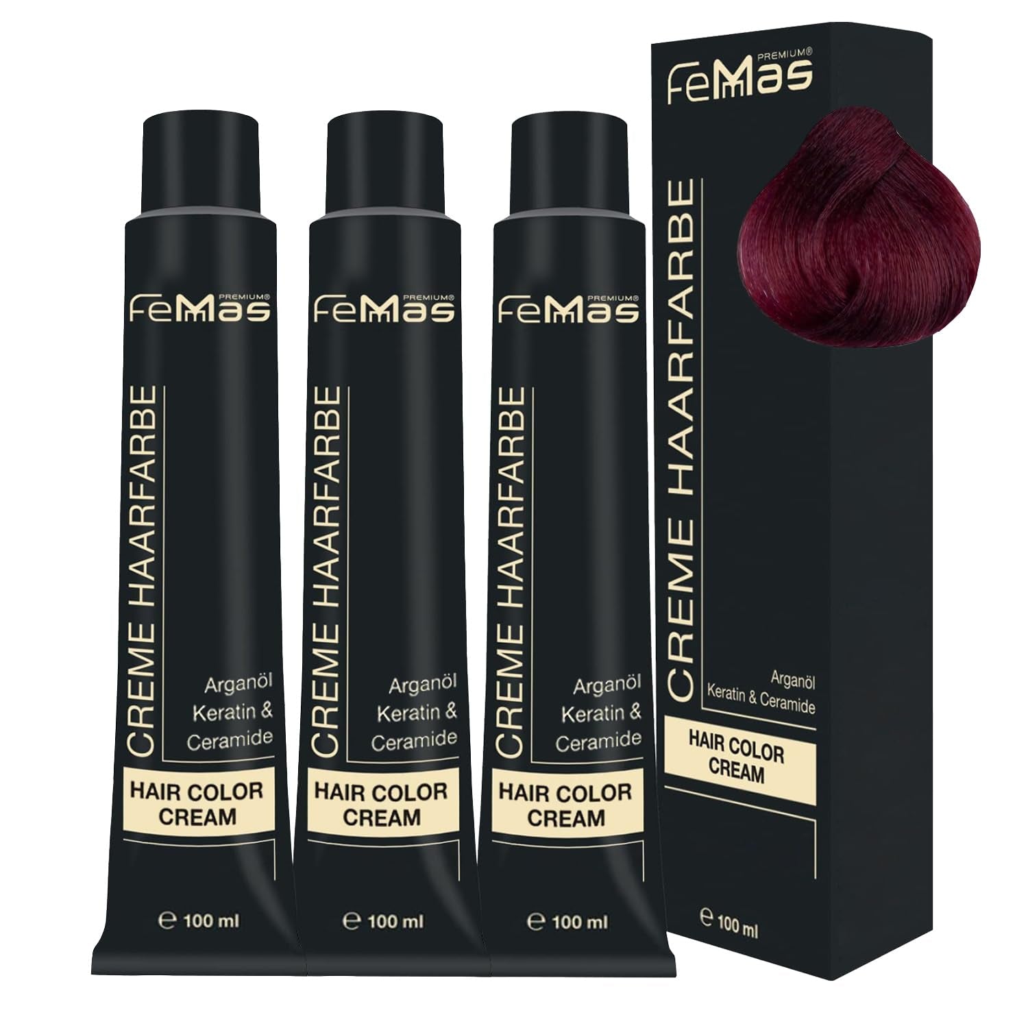 FemMas Hair Colour Pure & Mix Red I Cremă profesională cu ulei de argan, keratină și ceramide I Ca o vopsea de păr permanentă sau nuanță pentru rezultate radiante, de lungă durată I 100 ml