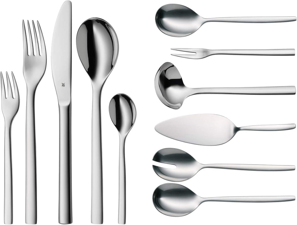 WMF Atria Besteck Set 12 Personen, Essbesteck 60 Teilig, Monobloc-Messer, Cromargan Edelstahl Poliert, Spülmaschinenfest Kitchen Naty Shop Single 66-Teilig