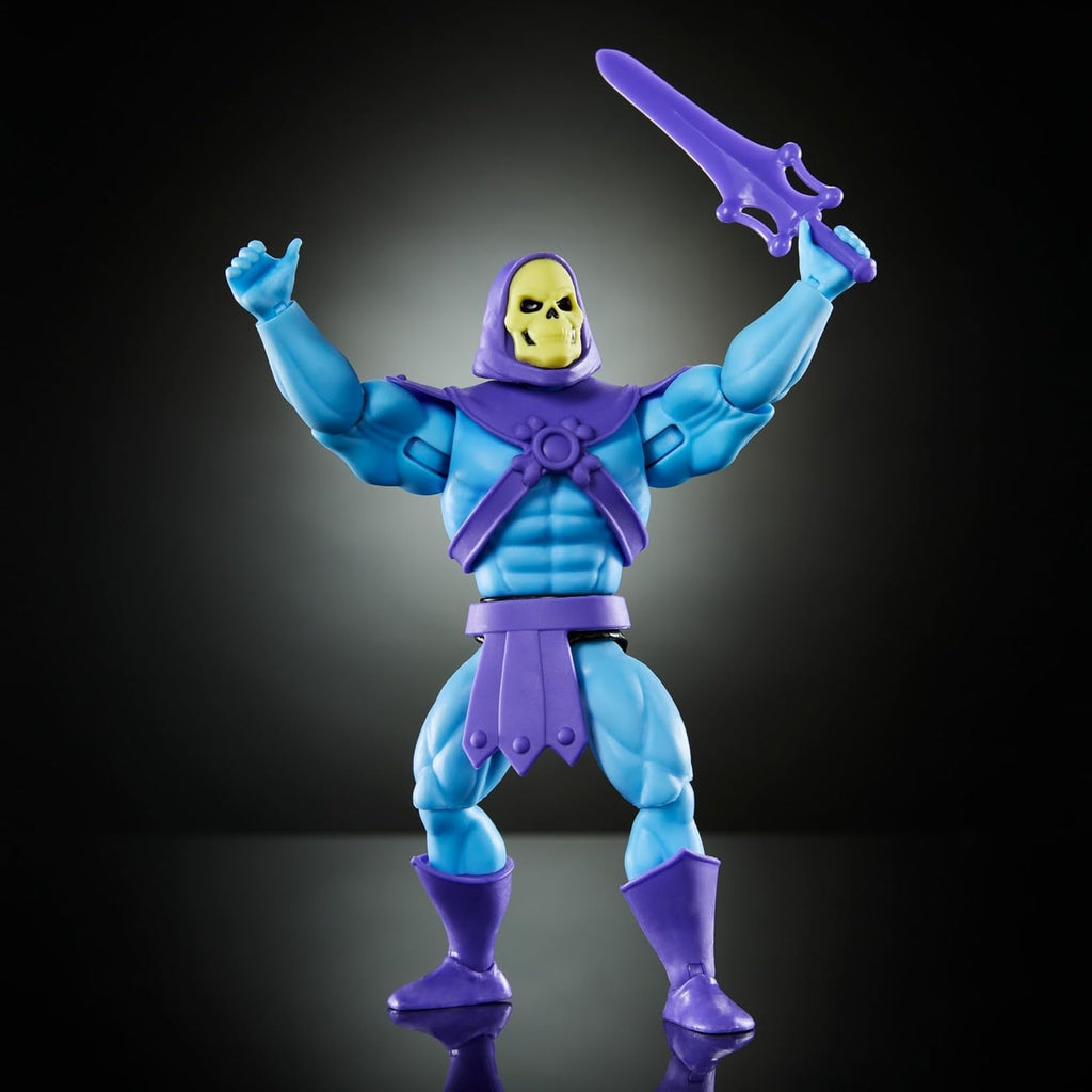 Jucărie Masters of the Universe Origins, figurină Skeletor din colecția de desene animate, răufăcător înalt de aprox. 14 cm cu armură, baston, sabie și 2 măști, HYD24 Action figures Naty Shop