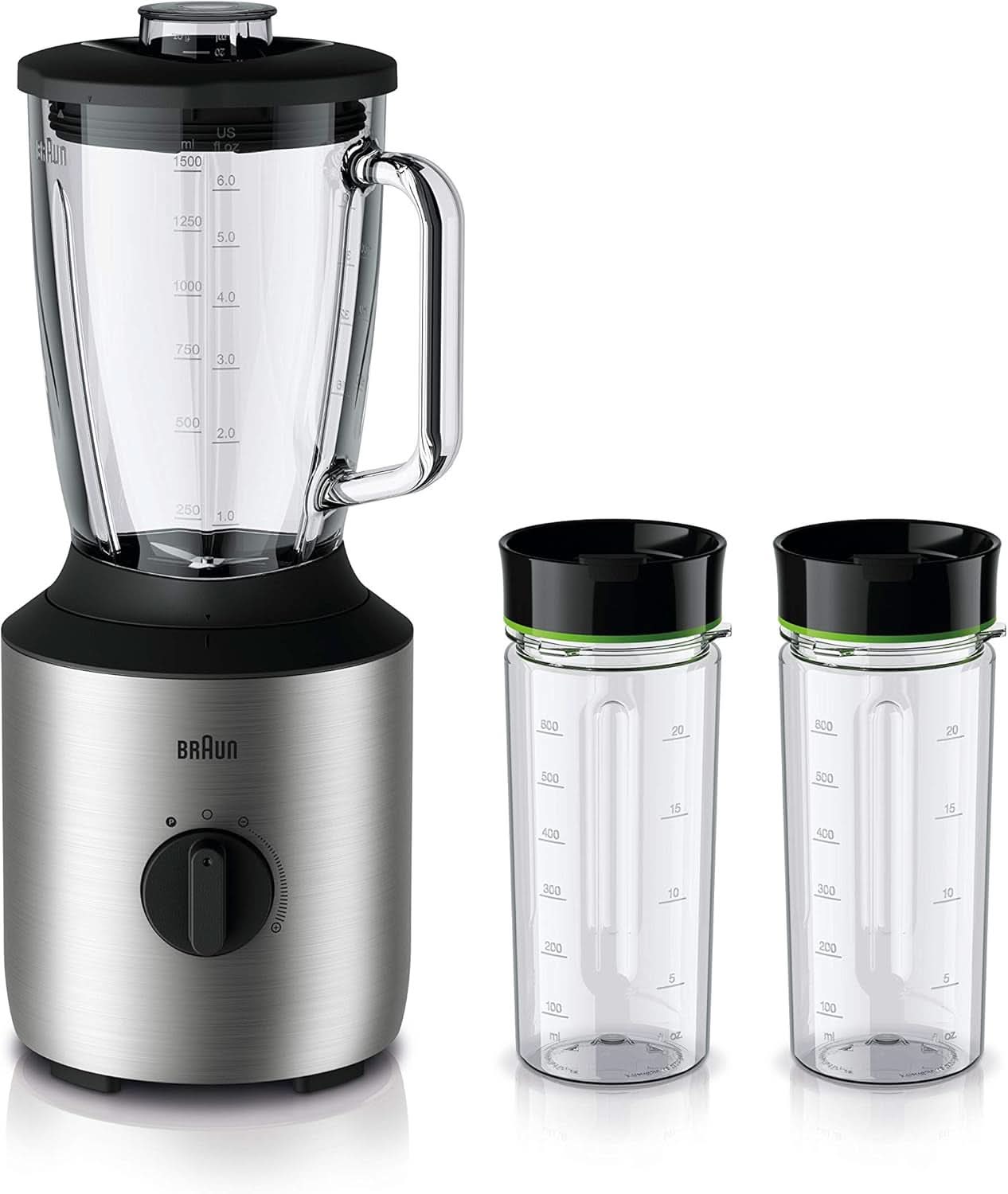 Braun Powerblend 3 JB 3150 BK Standmixer - 1,5 L Glas-Mixaufsatz, Küchenhelfer Zum Zerkleinern, Pürieren & Mixen, 800 Watt, Schwarz Kitchen Naty Shop Edelstahl/Schwarz Single
