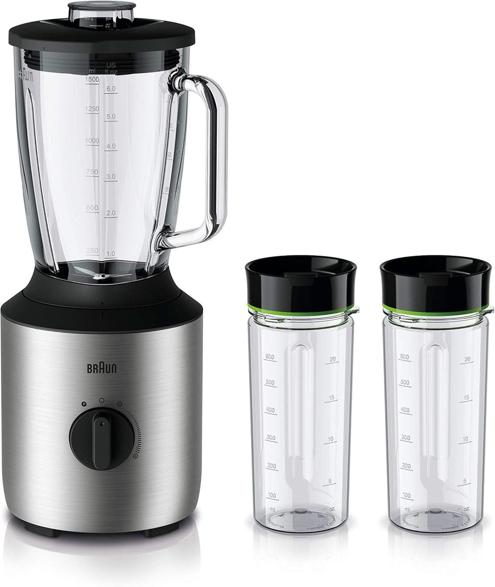 Braun Powerblend 3 JB 3150 BK Standmixer - 1,5 L Glas-Mixaufsatz, Küchenhelfer Zum Zerkleinern, Pürieren & Mixen, 800 Watt, Schwarz Kitchen Naty Shop Edelstahl/Schwarz Single