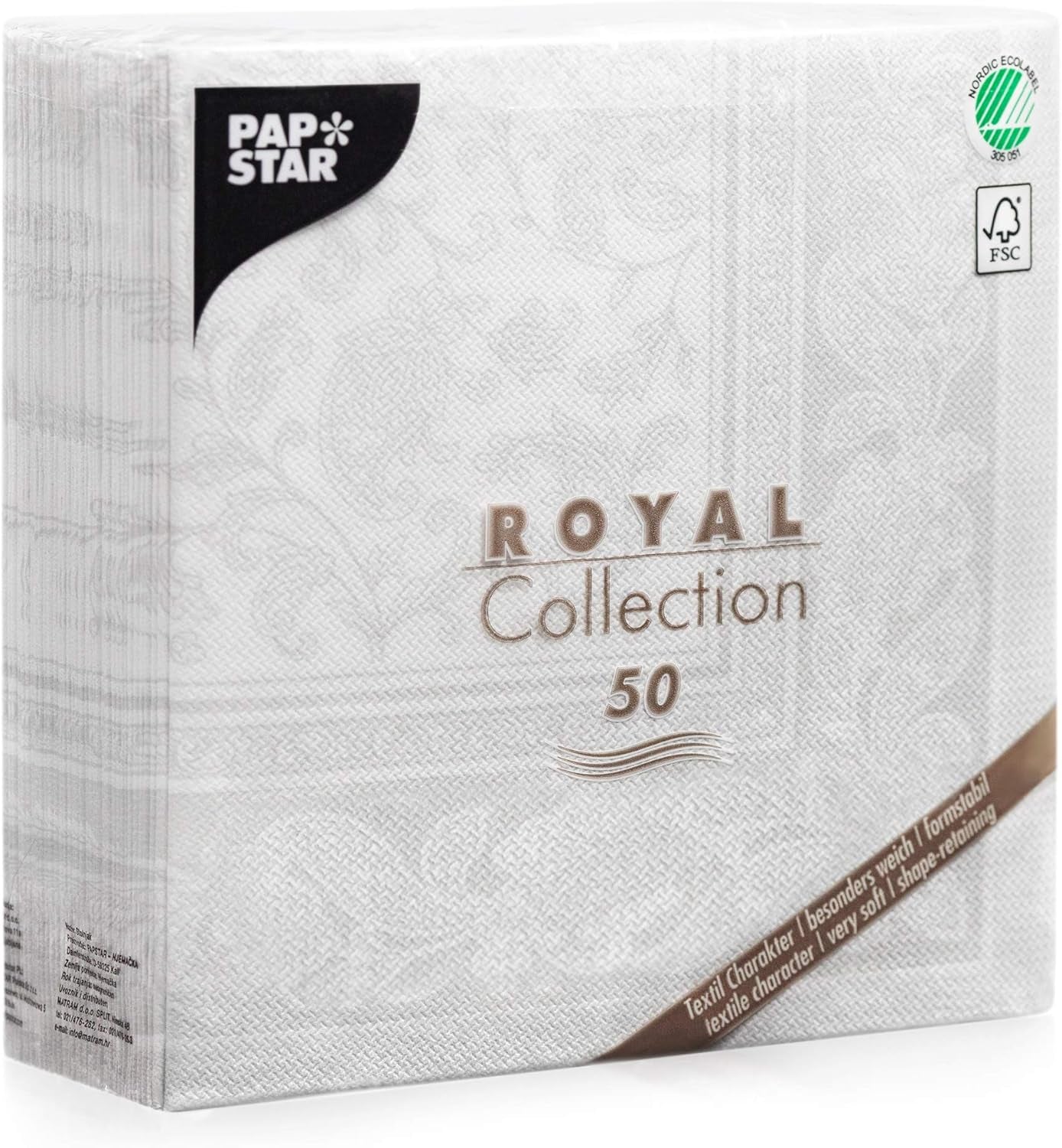 Papstar 11682 50 șervețele "Royal Collection" 1/4 pliere 40 X 40 cm "Ornamente", alb