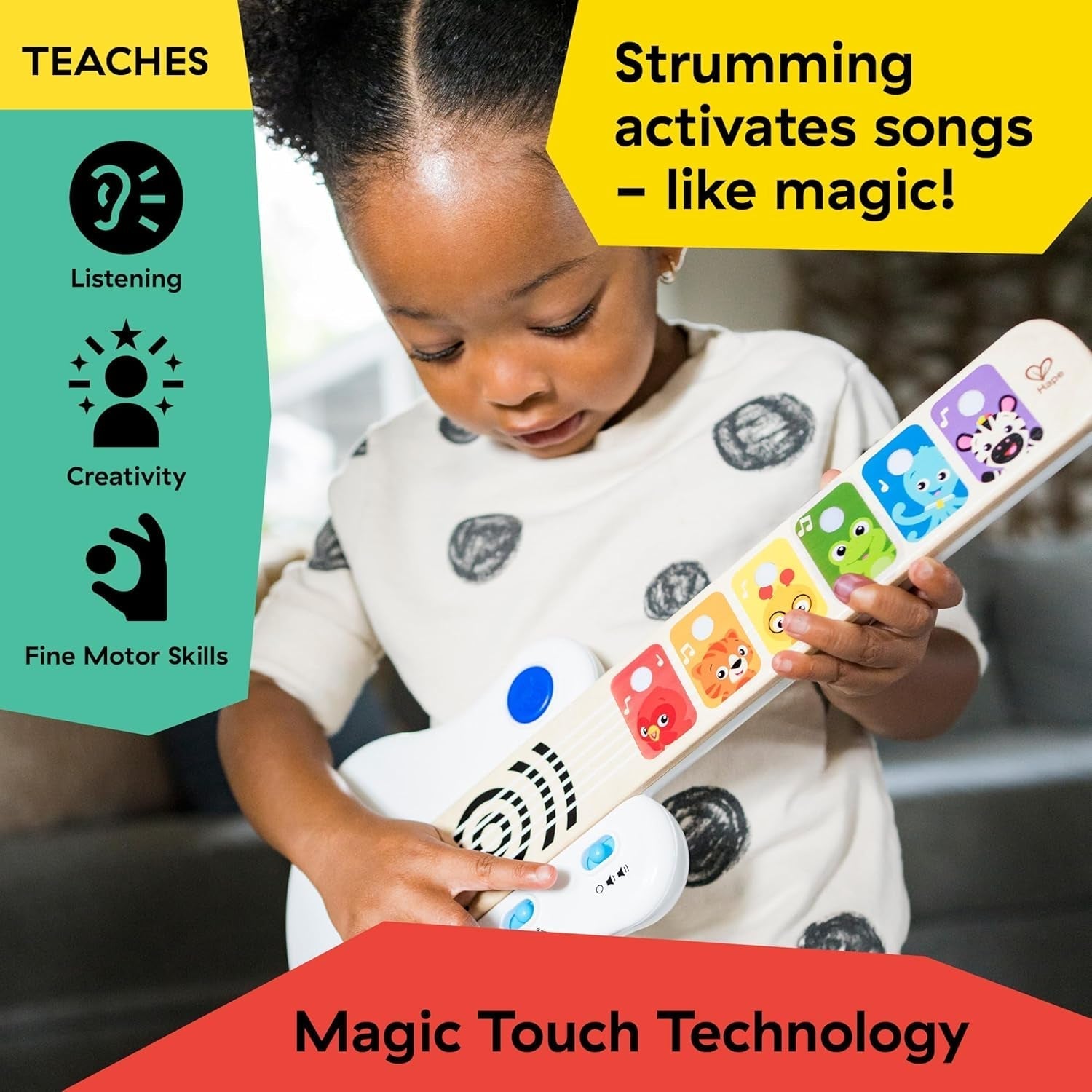 Baby Einstein, Hape, Strum Along Songs Magic Touch jucărie din lemn, jucărie muzicală din lemn chitară, instrumente muzicale electronice, jucărie senzorială și de activitate pentru copii, de la 6 luni Jucarii Bebe Naty Shop