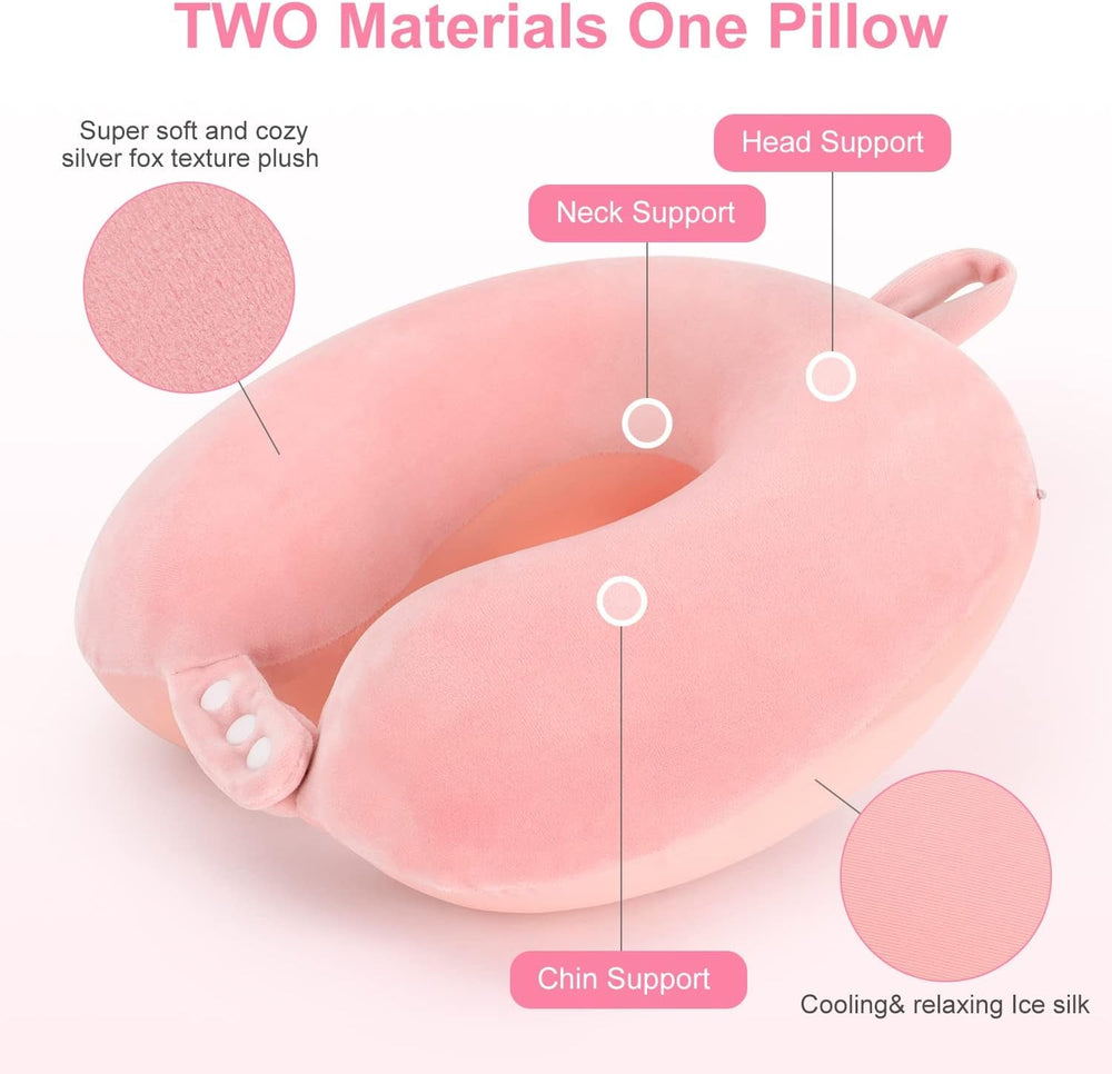 TALLGO Travel Neck Pillow, cea mai bună pernă de avion din spumă de memorie pentru tetieră, pernă moale reglabilă pentru avion, mașină și casă, roz Perne ortopedice cervicale Naty Shop