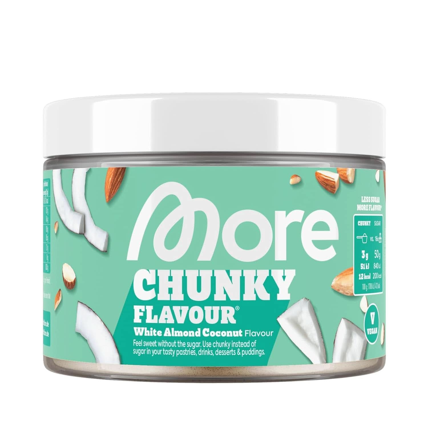 MEHR Chunky Flavour, Blueberry Cheesecake, Aromapulver zum Süßen mit Inulin und Laktase, 150 Gramm Süßstoffe Naty Shop 250 G (1er Pack) Weiße Mandel-Kokosnuss
