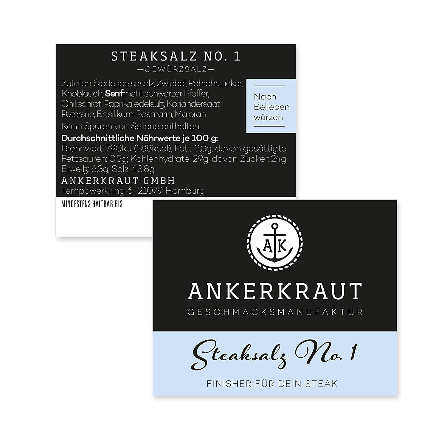 Ankerkraut Steaksalz No. 1, das pefekte Finisher- und Steakhouse-Salz, 80g im Korkenglas