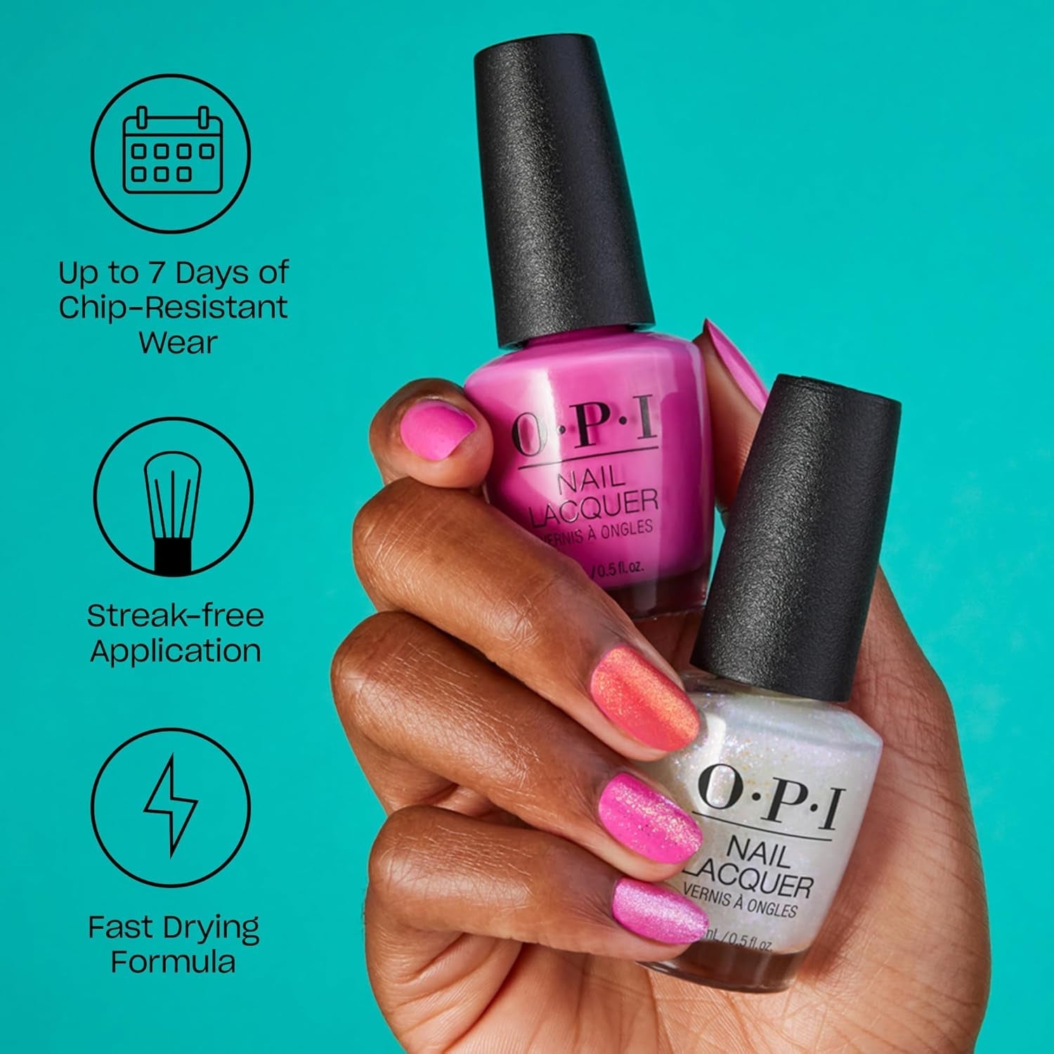 Oja OPI Nail Lacquer Violet Shades – Oja cu uscare rapidă, rezistentă la ciobire și de lungă durată – durează până la 7 zile – cu pensulă ProWide extra-lată