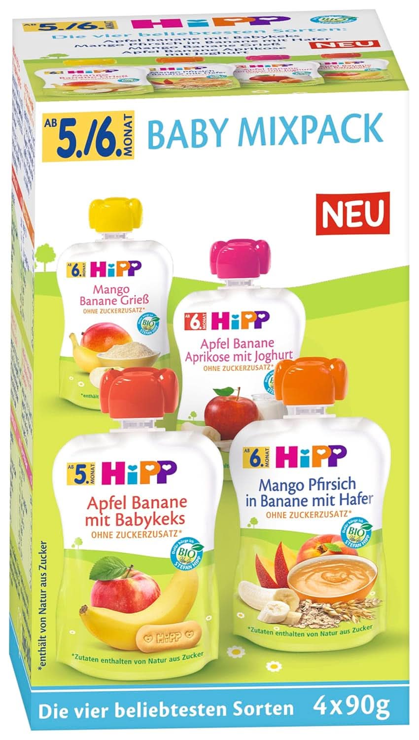 Hipp Bio Obst & Cerealien im Quetschbeutel für Babys, 16 x 90 Gramm Mutter und Kind Naty Shop