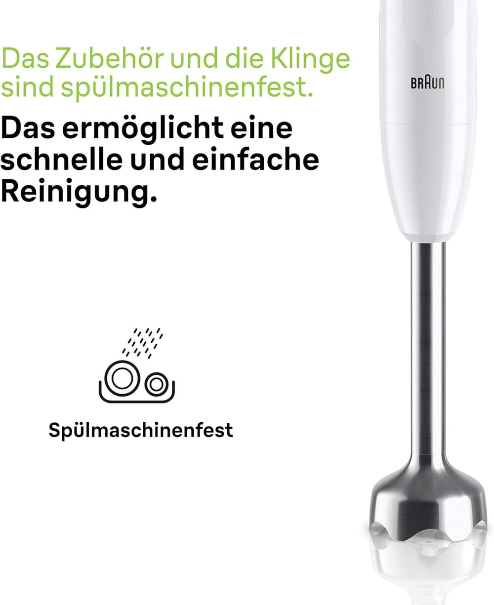 Braun Stabmixer MQ10.001M Multiquick 1 - Extra Light Pürierstab Mit Edelstahl-Mixfuß Und Easytwist System, Inkl. 600 ml Mix- & Messbecher, 450 Watt, Weiß Mutter und Kind Naty Shop