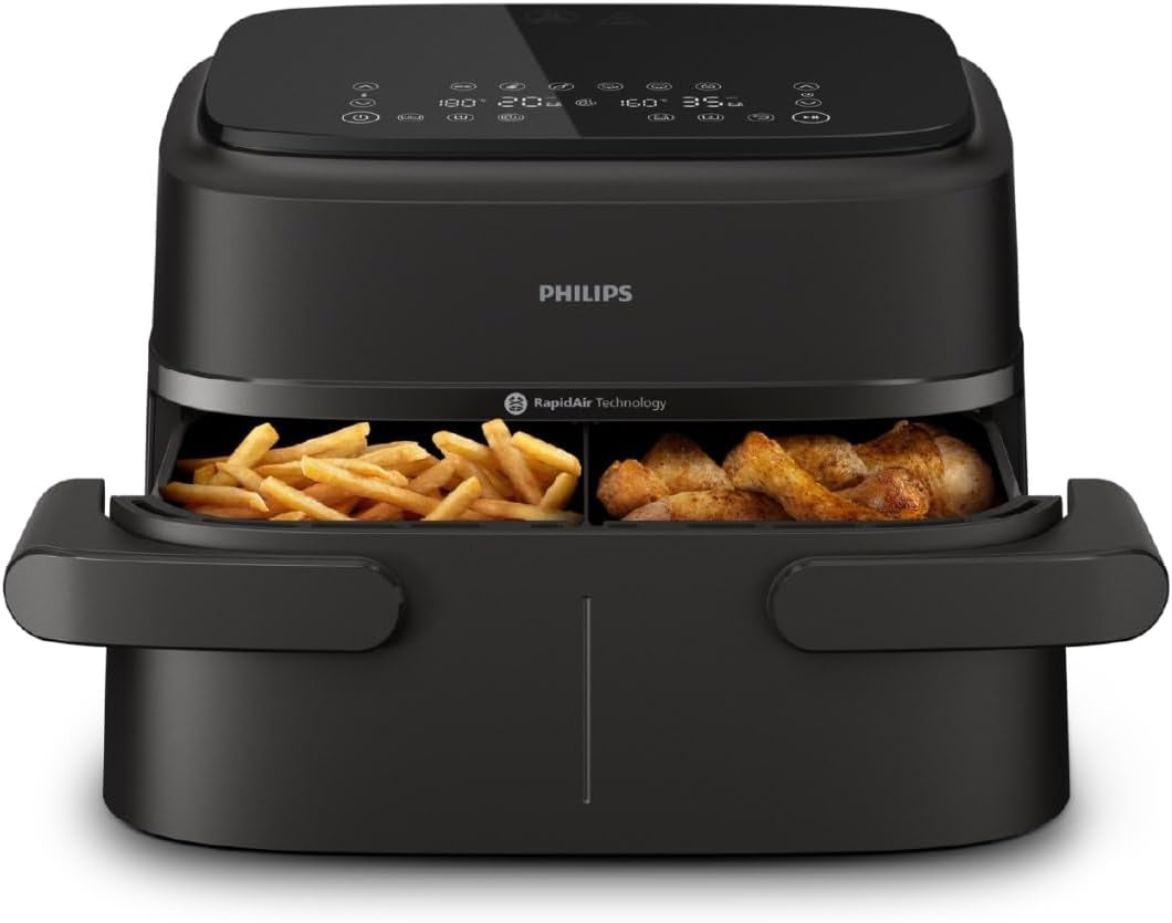 Philips Airfryer Dual Basket 3000 Series, 9L, 2 Körbe, 2 Gerichte gleichzeitig fertig, Rapidair plus Heißlufttechnologie Appliances Naty Shop Flex Basket 7,1 L