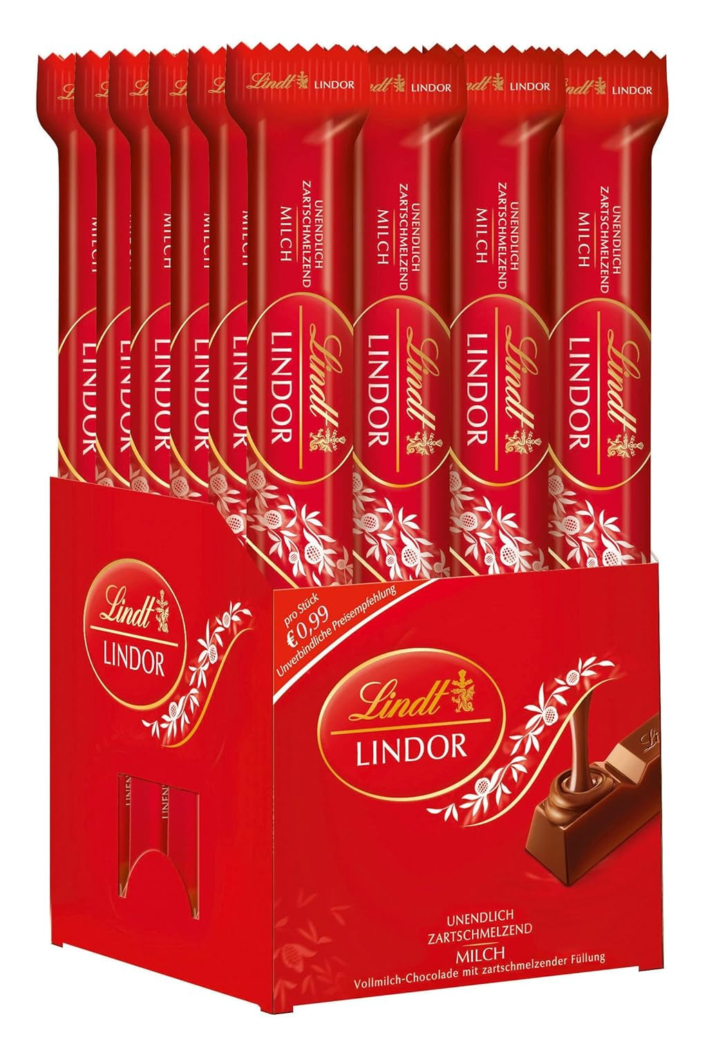Lindt LINDOR Milchschokoladenriegel, 24 x 38 Gramm Pralinen Naty Shop Standardtitel