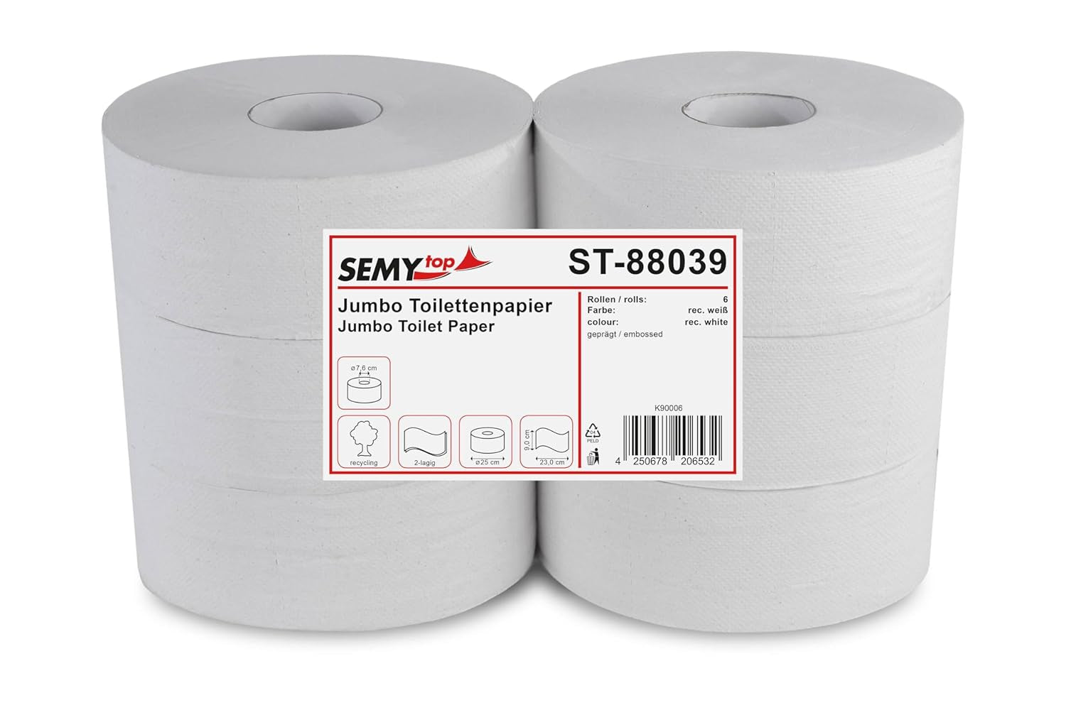 Semy Top ST-88039 hârtie igienică jumbo, 2 straturi, reciclată, diametru 25 cm (pachet de 6)