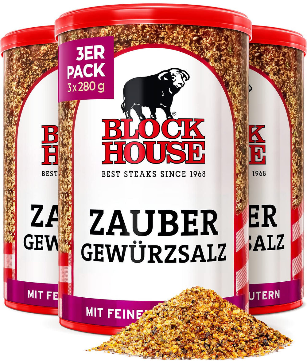 Block House Zaubergewürzsalz, Gewürzmischung für Fleisch, Fisch und Gemüse in Restaurantqualität, 280g Dose mit Streuaufsatz