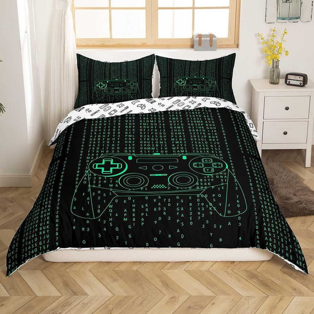 Gamer Bettwäsche Sets Für Jungen 155X220,Gaming Bettbezug Kinder Teens Männer Videospiel Zimmer Dekor Reversible Gaming Tröster Abdeckung Grün Retro Game Controller Bettbezug Weicher Luxus 2 Stücke
