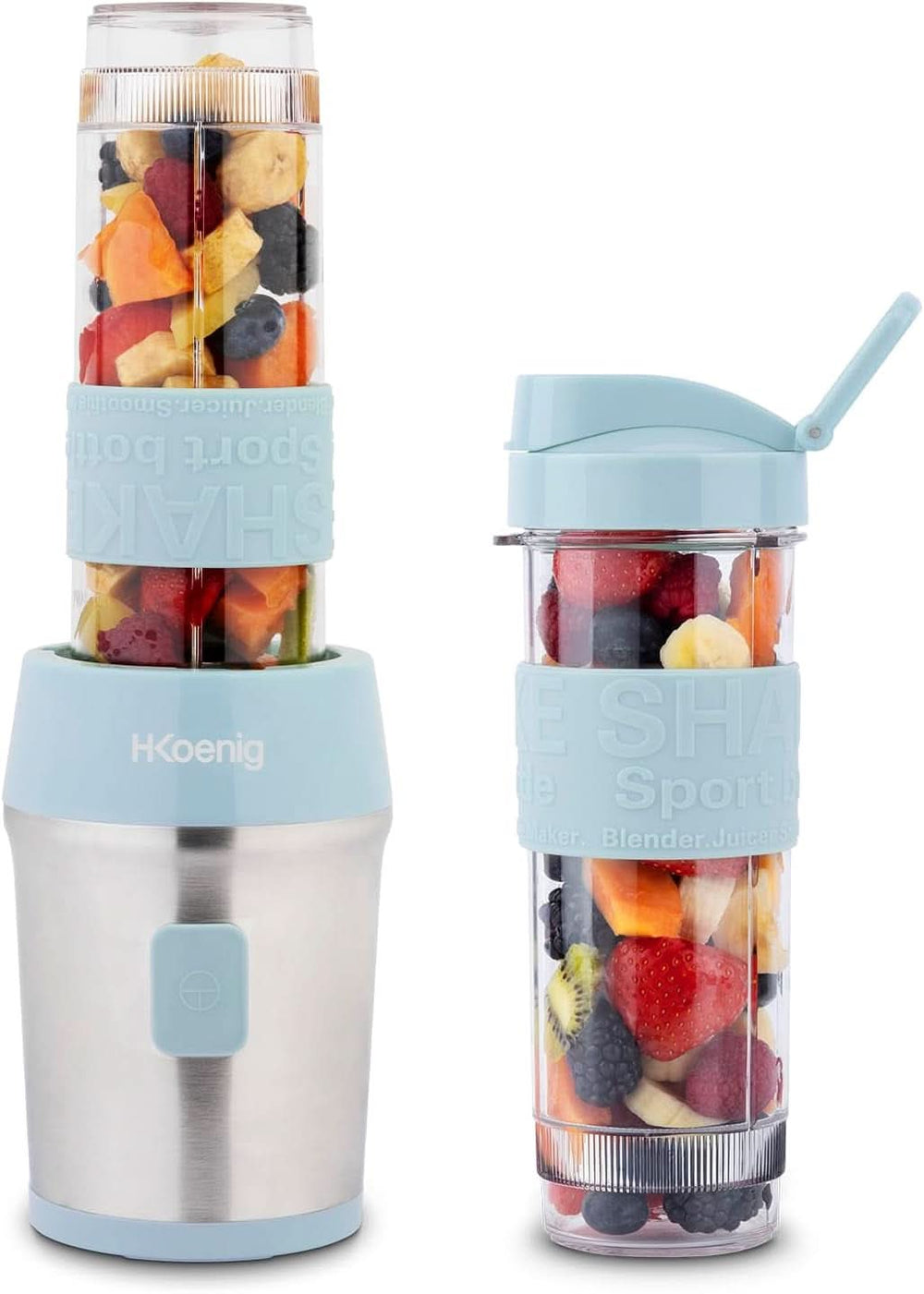 H.Koenig Smoothie Maker SMOO9 – Mini-Standmixer – Mini-Mixer – 300 Watt – 570 ml – Edelstahl – 2 Kunststoffflaschen – Bpa-Frei, Grau Kitchen Naty Shop Pastellblau