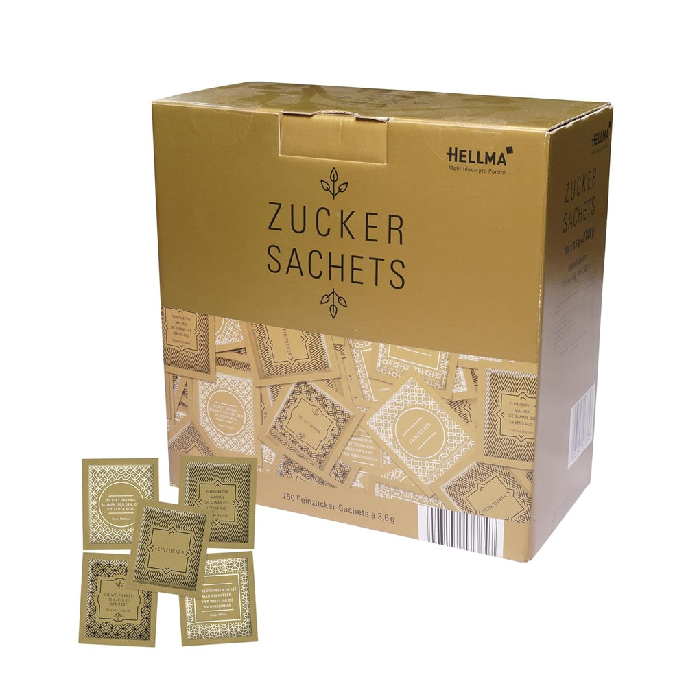 Hellma Zucker-Sachets Goldline 750 Stk. Je 3,6 G – 3,6 Kg Vorrats-Box - Zuckertütchen Einzeln, Für Kaffee Oder Tee Sweeteners Naty Shop Default Title