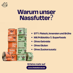 The Better Cat - Hrană umedă fără cereale cu conținut extra ridicat de carne - Hrană premium pentru pisici fără cereale și fără zahăr (200g, Pui)