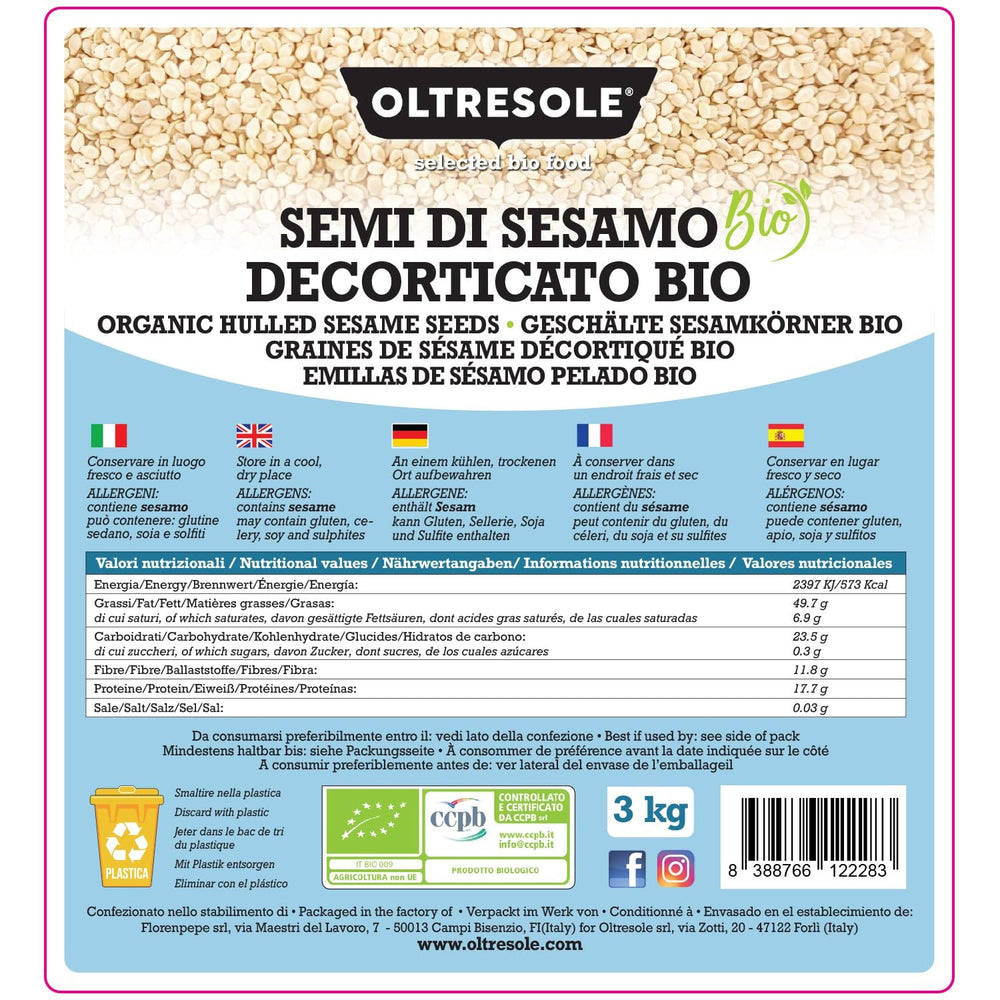 Semințe de susan organice 3 kg, semințe oleaginoase organice crude, susan alb, decojite natural, neprăjite, sursă de calciu și fier, pachet economic