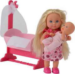 Simba 105736242 - Leagăn pentru păpușă Evi Love, 2 asortate, Evi ca bonă, cu leagăn și bebeluș, păpușă la modă, 12 cm, pentru copii cu vârsta de 3 ani și peste