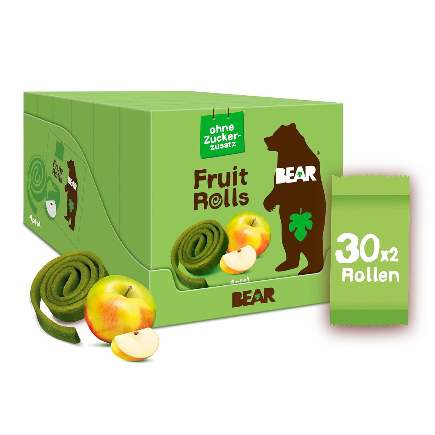 BEAR Fruchtbrötchen mit Erdbeeren, 100 % natürliche Zutaten, 30 x 20 Gramm Dehydrierte Produkte Naty Shop Apple