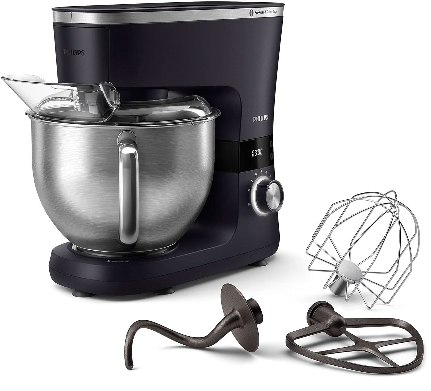 Philips 7000 Series Küchenmaschine – 5,5 Liter, 1000 Watt, 8 Geschwindigkeiten, Proknead Technologie, Rezepte, LED Smart Timer, Knethaken, Schneebesen Und Rührbesen (HR7962/01) Mutter und Kind Naty Shop