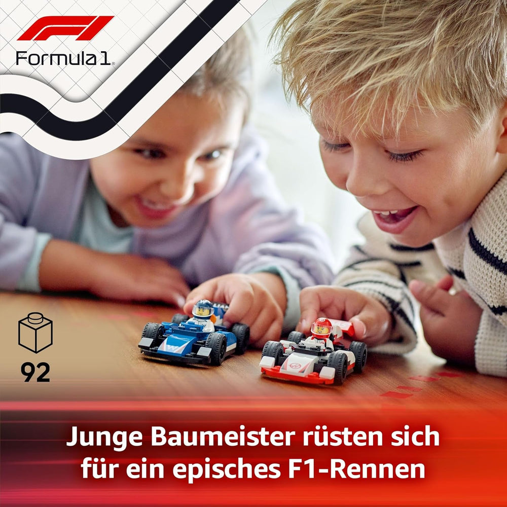 LEGO City F1 Williams Racing & Haas F1 Race Cars - Toy Formula 1 Building Models with 2 Driver Minifigures & Start Lights - Small Gift Idea for 4+ Year Old Toddlers, Boys & Girls - 60464