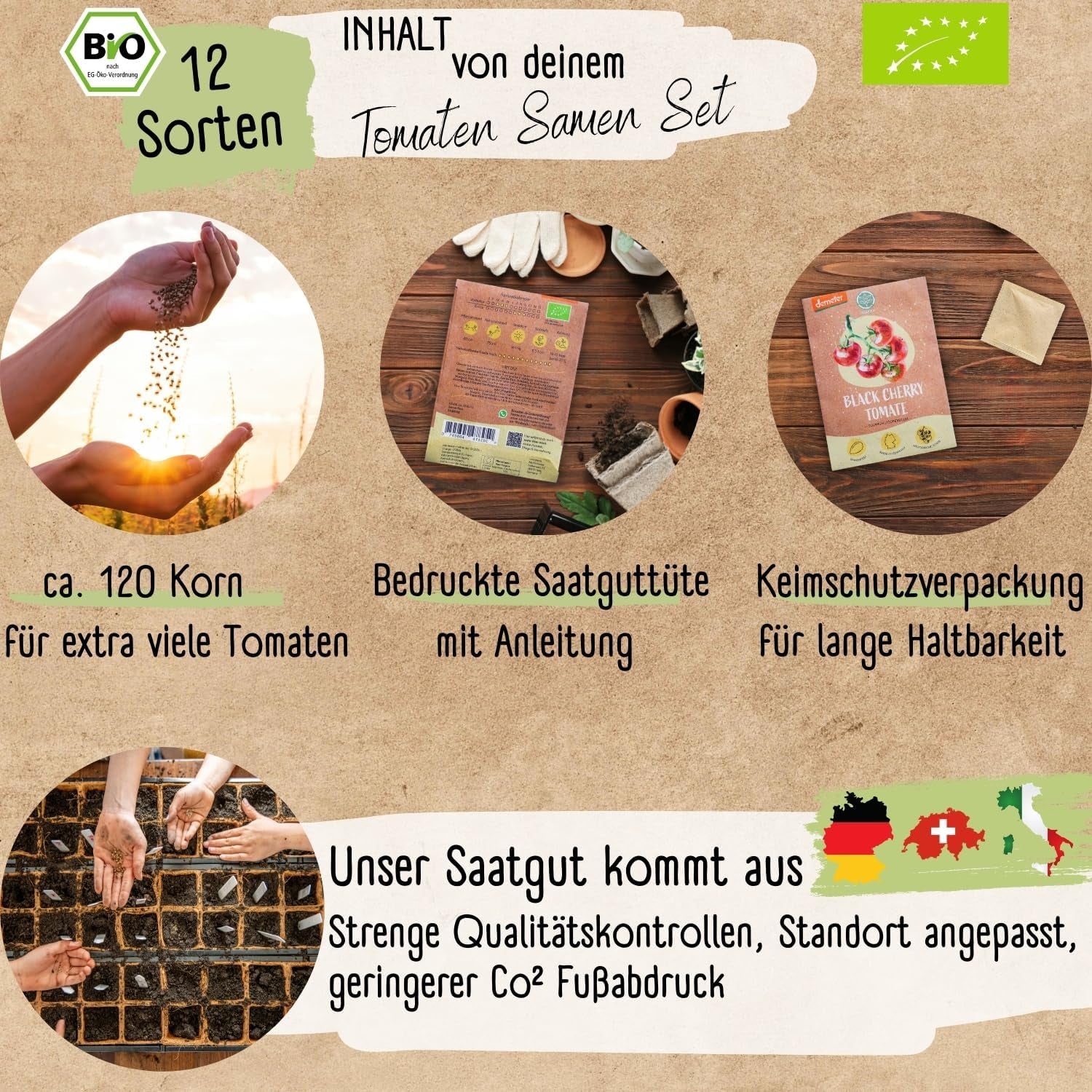 Set de semințe de roșii mini organice: 12 soiuri de roșii cultivate liber | Semințe de roșii cu roșii cocktail rare și de familie, cherry și beefsteak | Semințe de legume pentru balcon, pat înălțat, grădină și cadou | Loveplants