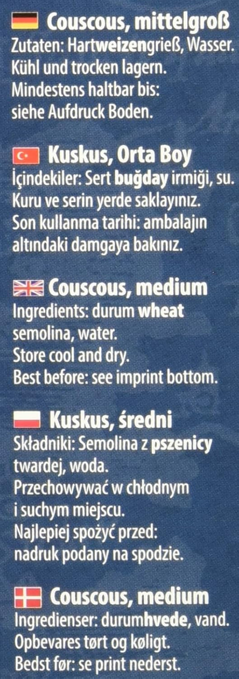Cuscus – Cuscus ușor și pufos, cu o aromă ușor de nucă – O specialitate tipică nord-africană – 1 x 500 g
