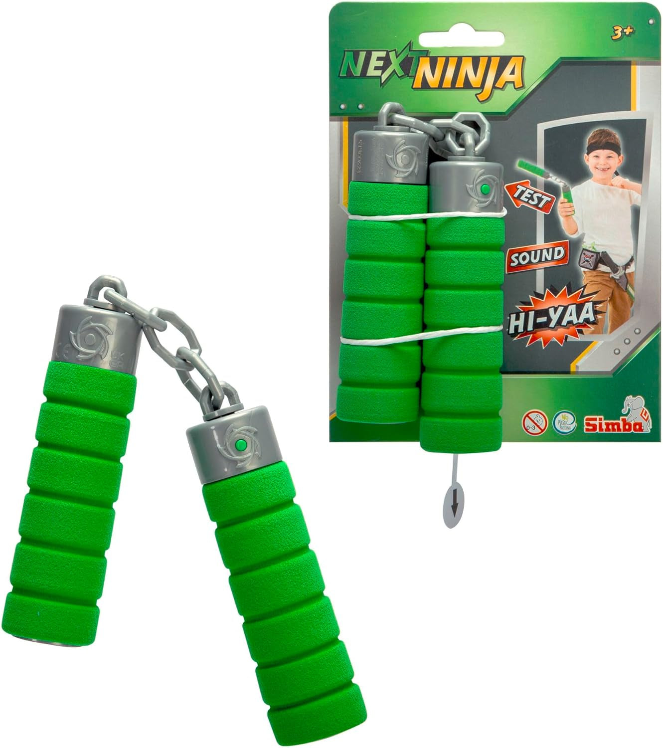 Next Ninja Nunchaku, Sound, Griff mit weichem Material umwickelt, 13cm, Rollenspiel, ab 3 Jahren, grün Actionfiguren Naty Shop