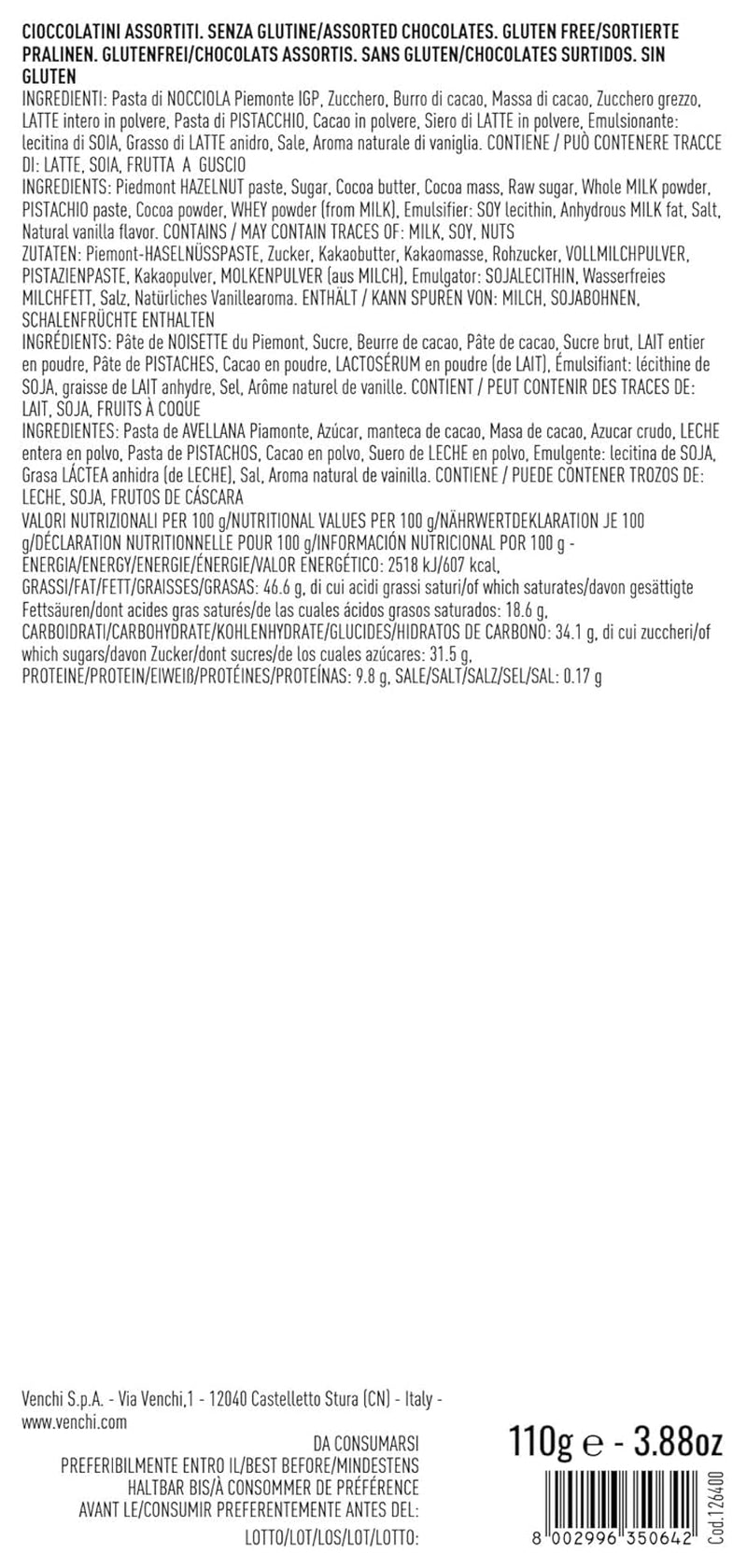 Venchi, goldene Geschenkbox mit verschiedenen Gianduiotti-Pralinen, 110 Gramm Naty Shop Chocolates