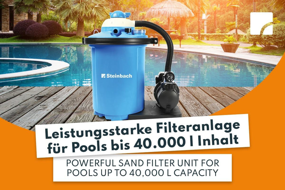 Sistem de filtrare Steinbach Comfort 75 – 040100 – Pompă autoamorsantă pentru piscine de până la 40.000 l – Cu prefiltru, manometru, temporizator și afișaj LED – Include adaptor special INTEX de 2"