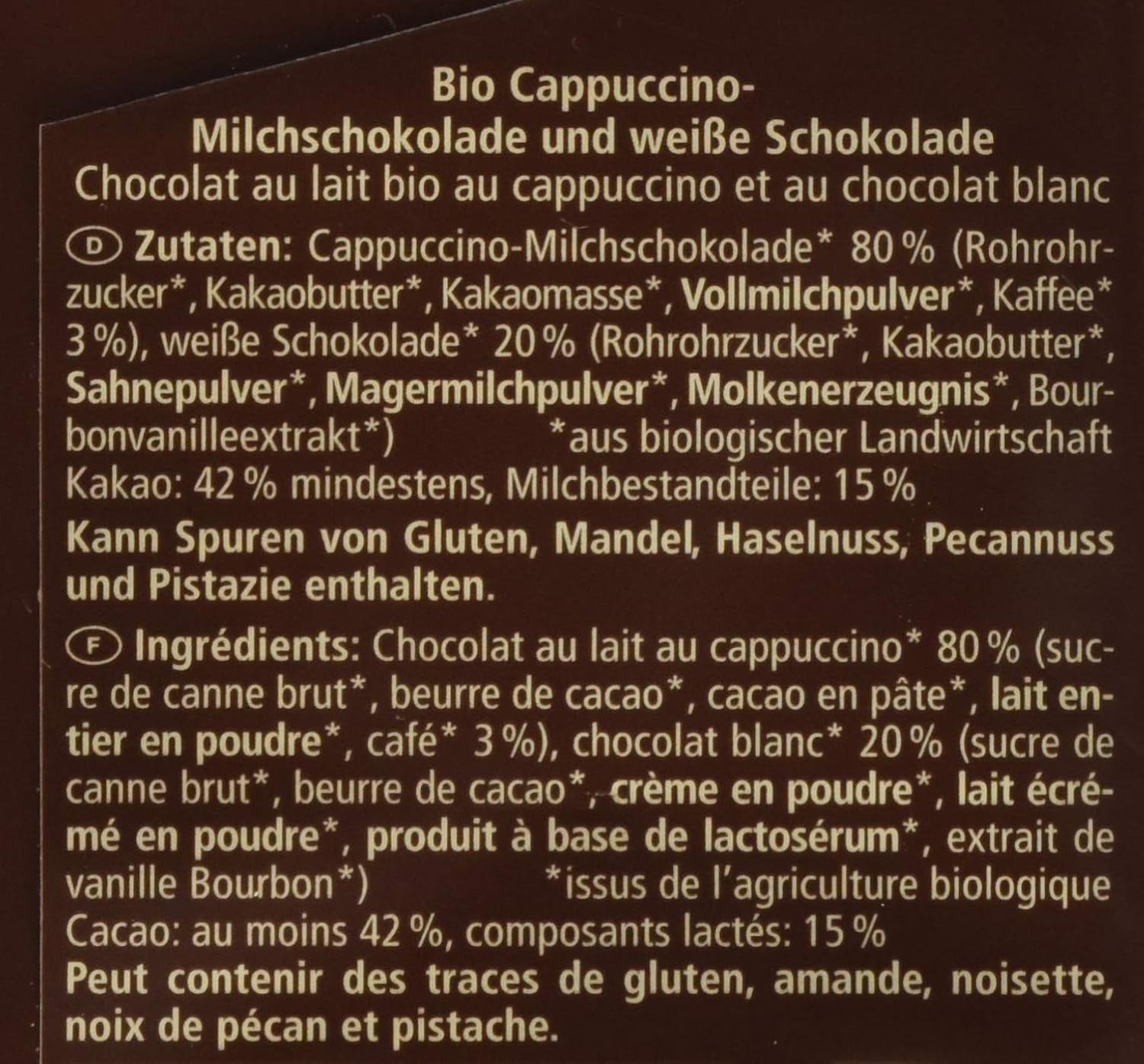 Ciocolată organică umplută cu cappuccino, 100g